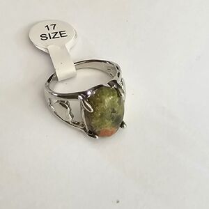 RARE UNAKITE POLISHED CABECHON NEW SIZE 7 STAINLESS FOREVER WEAR RING